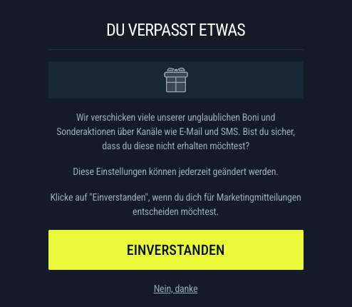 Dritter Schritt der Anmeldung bei Rabona