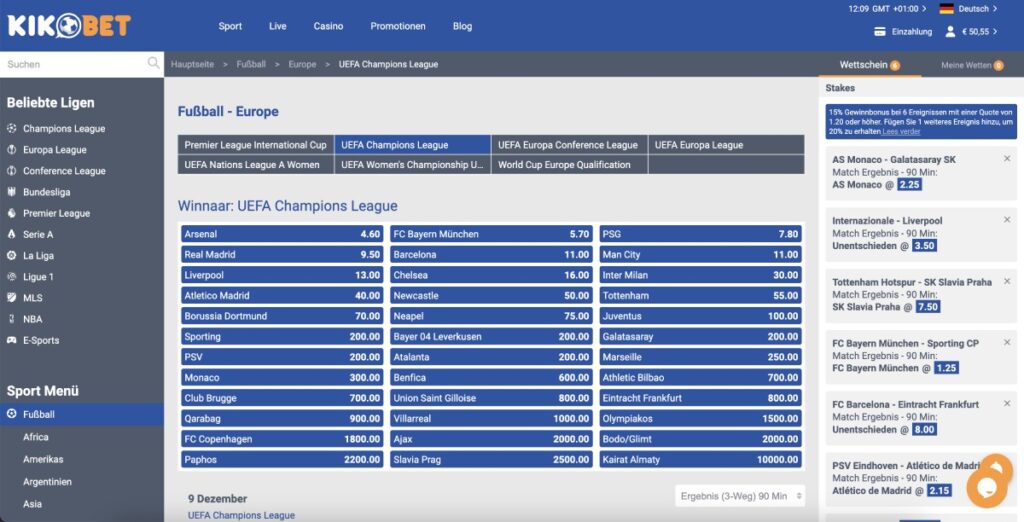 Kikobet Website für den Sportwettenbereich