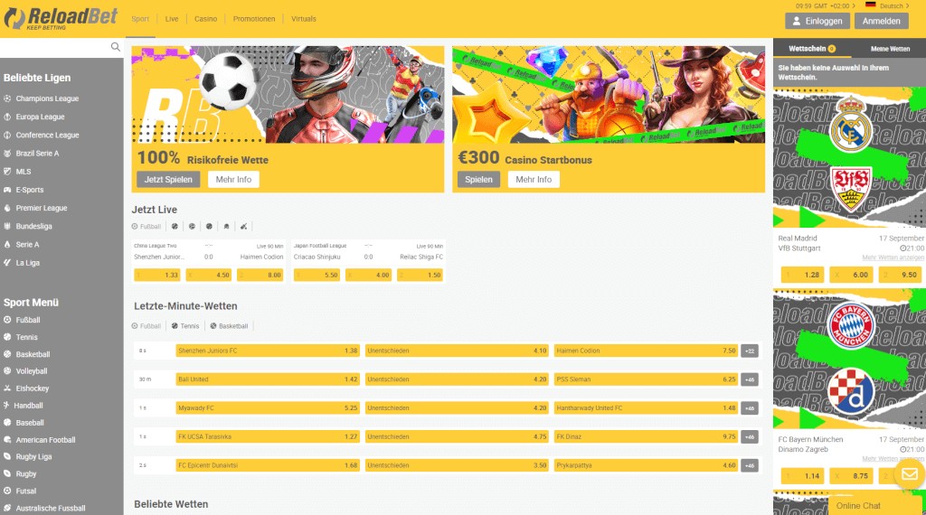 Reloadbet Website für Sportwetten