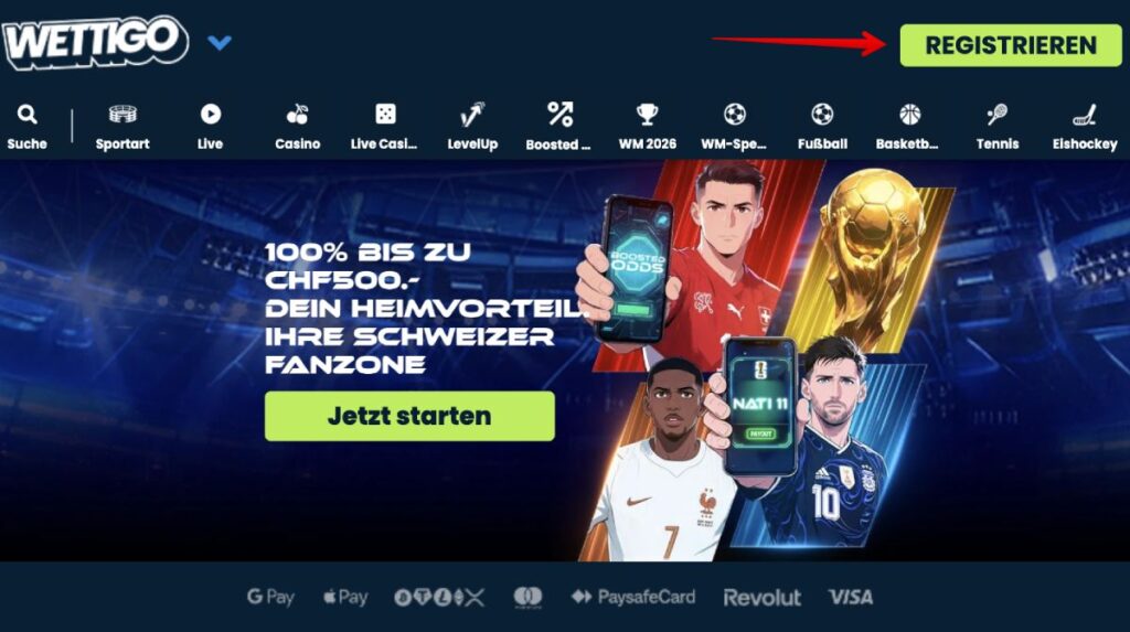 Anmeldung bei Wettigo: erster Schritt