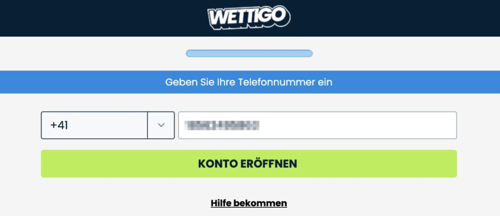 Anmeldung bei Wettigo: fünfter Schritt