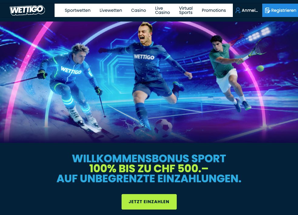 Sportler in einer futuristischen Grafik, sie stellt den Willkommensbonus von Wettigo Sportwetten dar.