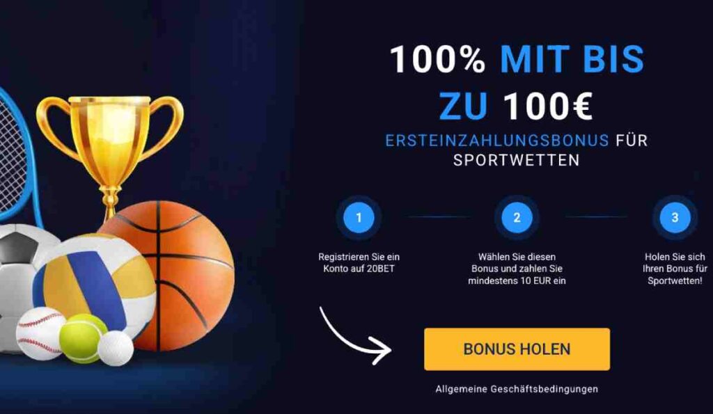 Willkommensbonus für neue SPortwetten Kunden bei 20bet