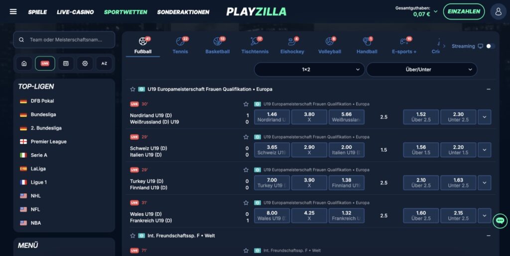 Playzilla Sportwetten Website