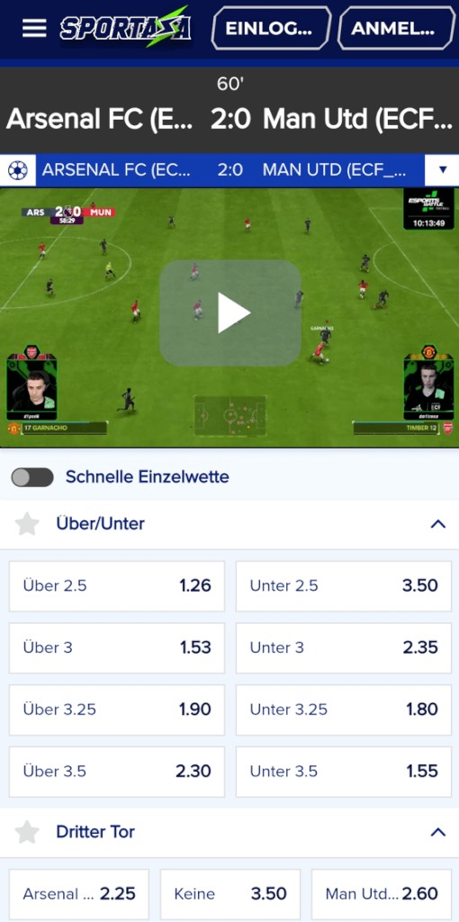 Mobile Ansicht von Sportaza, mit Live Stream