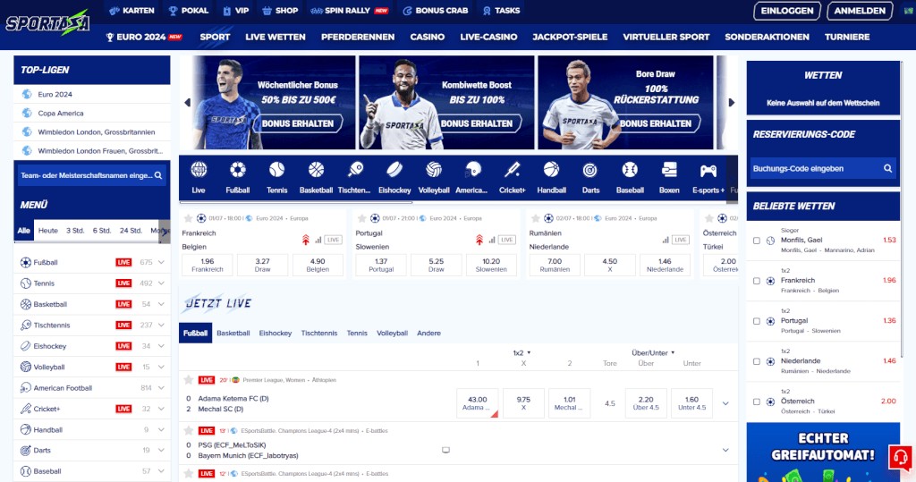 Website von Sportaza Sportwetten