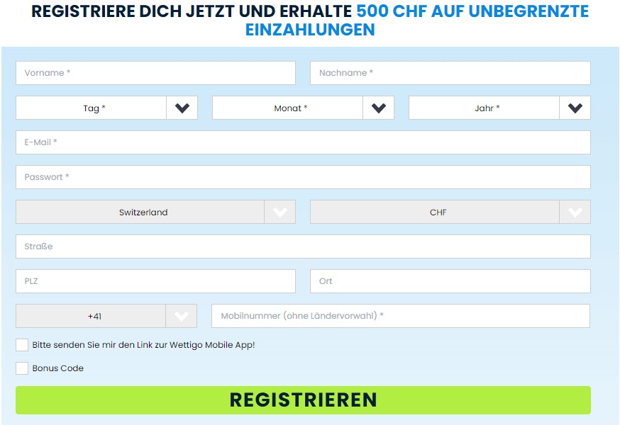 Die Anmeldemaske von Wettigo