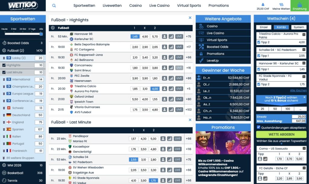 Die Website von WettiGo Schweiz