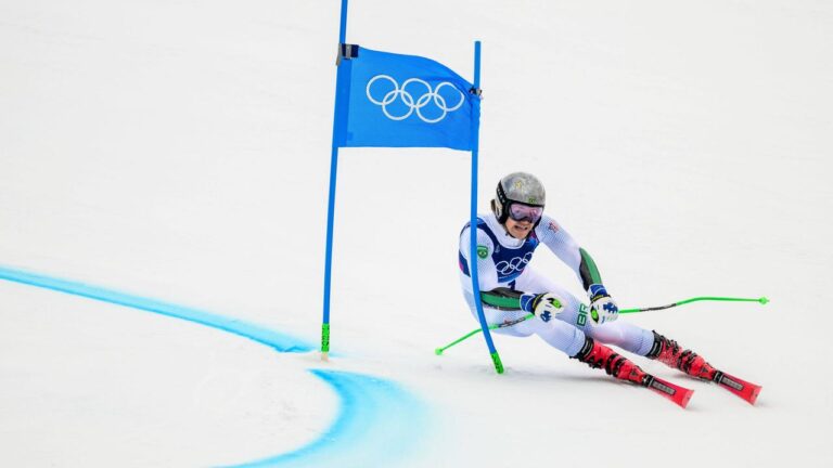 Lucas Braathen in Führung liegend beim Riesenslalom der Olympischen Spiele 2026