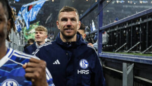 Edin Dzeko jubelt im Trikot des FC Schalke 04 nach seinem Treffer im Heimspiel gegen Magdeburg