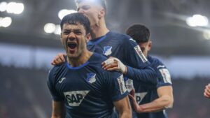 Die Spieler der TSG Hoffenheim bejubeln den Führungstreffer gegen den SC Freiburg