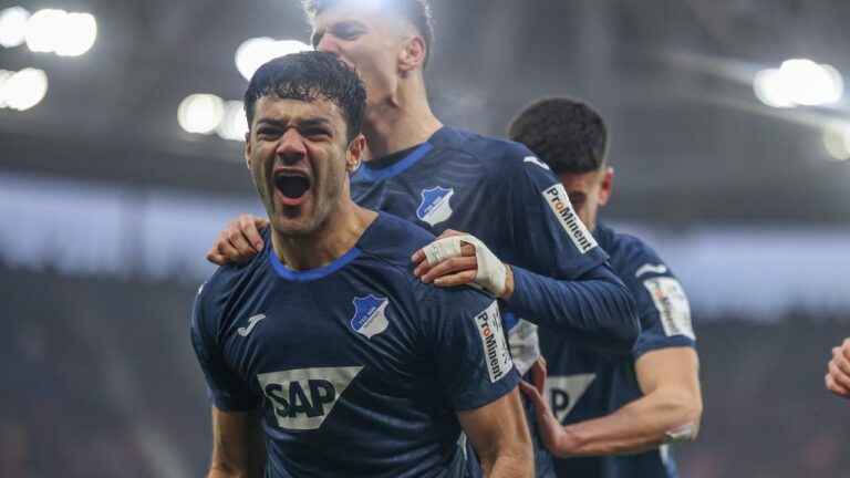 Die Spieler der TSG Hoffenheim bejubeln den Führungstreffer gegen den SC Freiburg