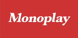 Logo vom Sportwettenanbieter Monoplay, weiße Schrift auf rotem Hintergrund
