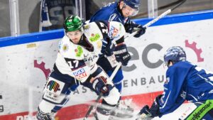 Spieler der Eisbären Berlin jubeln über ein Tor im DEL-Playoff-Spiel gegen die Straubing Tigers