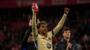 Lamine Yamal vom FC Barcelona beim Torjubel nach seinem Treffer gegen Athletic Bilbao