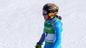 Federica Brignone jubelt im Zielbereich nach einem erfolgreichen Skirennen