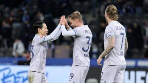 Leandro Morgalla vom VfL Bochum bejubelt sein spätes Ausgleichstor gegen Hertha BSC im Berliner Olympiastadion.