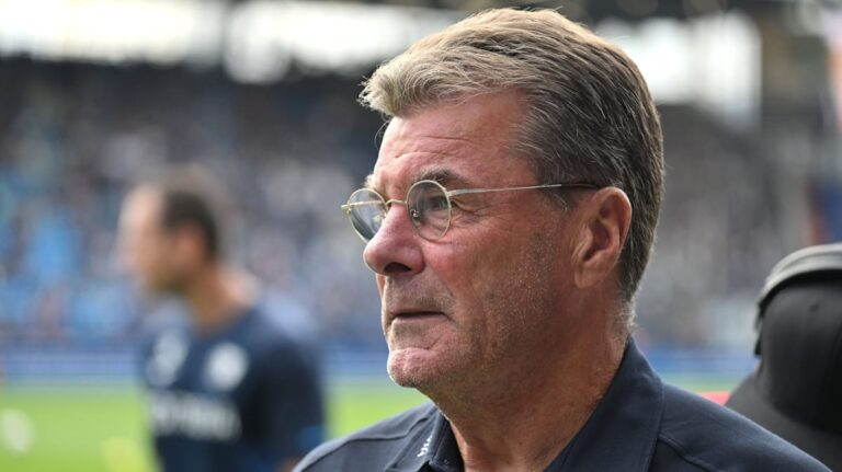 Dieter Hecking in Sportkleidung an der Seitenlinie, gestikulierend während eines Fußballspiels