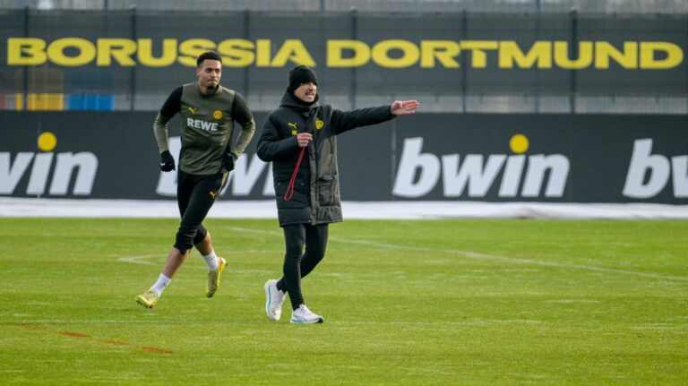 BVB-Spieler Felix Nmecha im Trikot von Borussia Dortmund auf dem Spielfeld