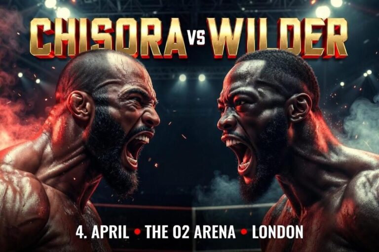 Die Schwergewichts-Boxer Dereck Chisora und Deontay Wilder stehen sich beim Face-off im Boxring gegenüber