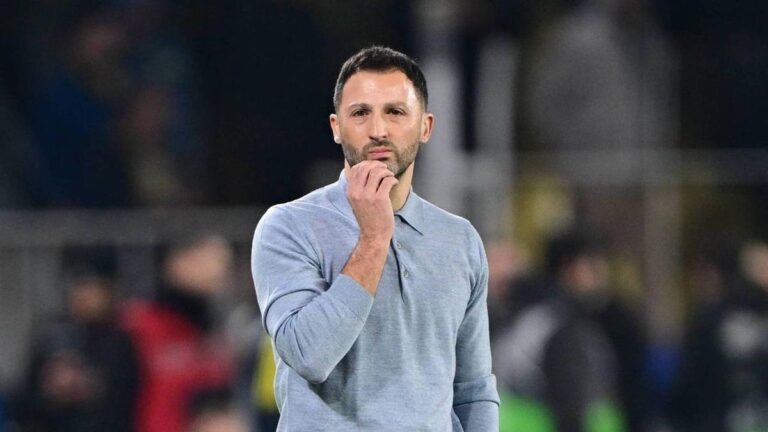 Ein enttäuschter Domenico Tedesco gestikuliert am Spielfeldrand als Trainer von Fenerbahce Istanbul.