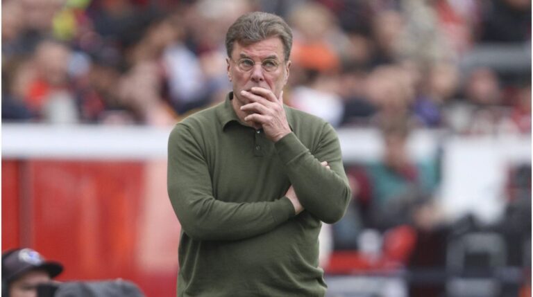 Ein enttäuschter Dieter Hecking am Spielfeldrand beim VfL Wolfsburg im Bundesliga-Abstiegskampf