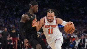 Jalen Brunson von den New York Knicks jubelt im Madison Square Garden über das Comeback gegen die Cleveland Cavaliers