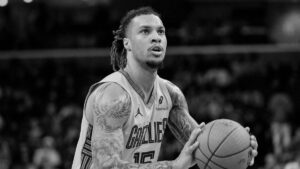 Porträts von Brandon Clarke im Trikot der Memphis Grizzlies und dem ehemaligen NBA-Profi Jason Collins