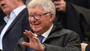 Sir Alex Ferguson auf der Tribüne des Old Trafford Stadions