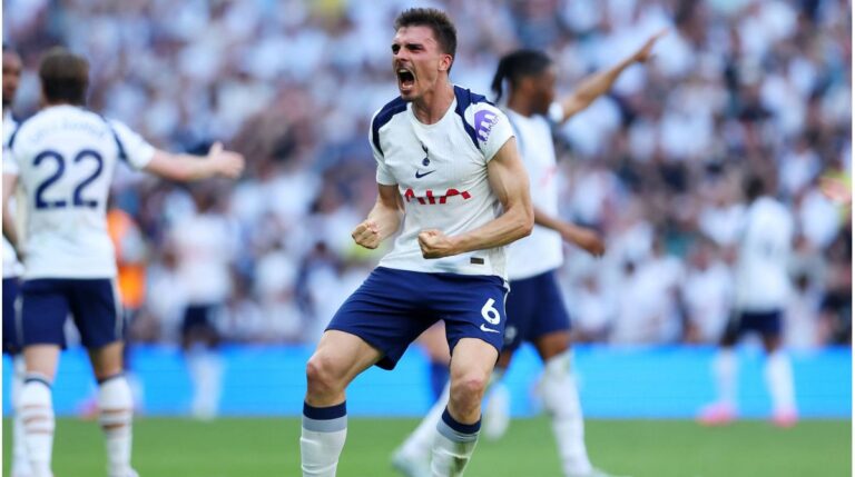 João Palhinha bejubelt den entscheidenden Treffer für Tottenham Hotspur am letzten Spieltag der Premier League