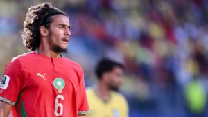 Marokkanischer Spieler Ayyoub Bouaddi im Zweikampf während eines Spiels bei der WM 2026
