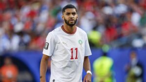 Ismael Saibari bejubelt im Trikot der marokkanischen Nationalmannschaft ein Tor bei der Weltmeisterschaft