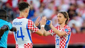 Luka Modric im Trikot der kroatischen Nationalmannschaft jubelt nach dem Sieg gegen Panama bei der WM 2026
