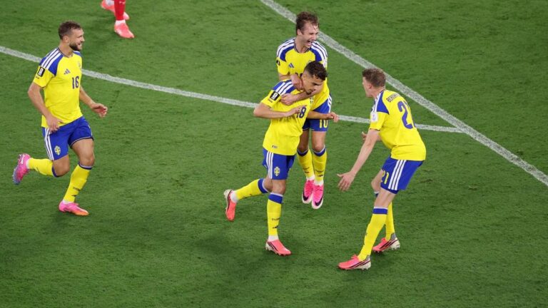 Schwedens Yasin Ayari jubelt über sein Traumtor zum 1:0 gegen Tunesien bei der Fußball-WM 2026 in Monterrey.