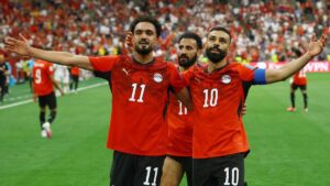 Mohamed Salah bejubelt ein Tor für Ägypten bei der Fußball-WM gegen Neuseeland