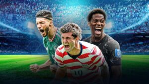 Jubelnde Nationalspieler der USA, Mexikos und Kanadas feiern den Einzug in die K.o.-Phase der Weltmeisterschaft 2026