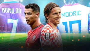 Luka Modric und Cristiano Ronaldo stehen sich im WM-Länderspiel Kroatien gegen Portugal gegenüber
