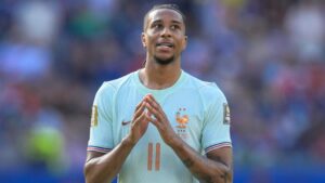 Michael Olise im Trikot der französischen Nationalmannschaft auf dem Spielfeld