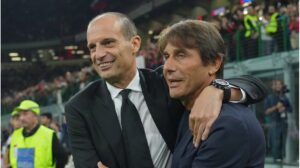 Massimiliano Allegri im Anzug an der Seitenlinie, der neue Trainer der SSC Neapel gibt taktische Anweisungen.