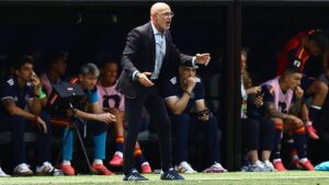 Spaniens Nationaltrainer Luis de la Fuente jubelt am Spielfeldrand bei der Weltmeisterschaft