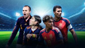 Spanische Nationalspieler jubeln im roten Trikot bei der Weltmeisterschaft 2026