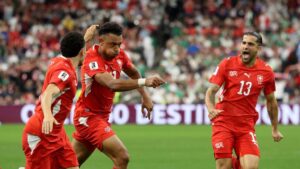 Schweizer Nationalspieler bejubeln ein Tor bei der WM 2026