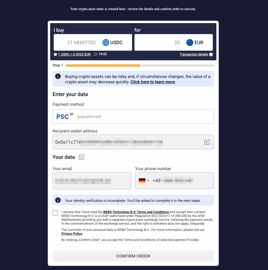 Zweiter Schritt der Einzahlung mit Paysafecard bei ExciteWin.