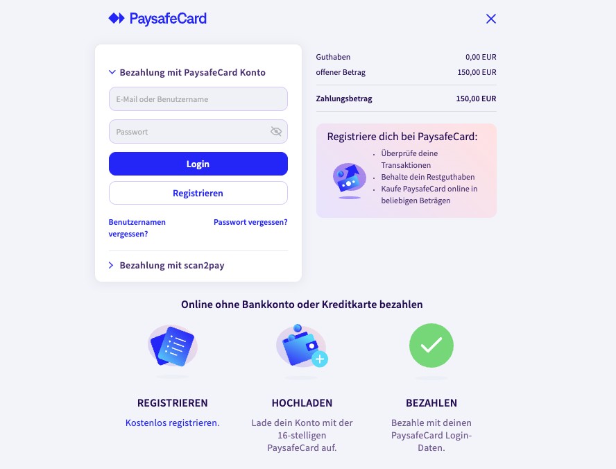 Dritter Schritt der Einzahlung mit Paysafecard bei Playzilla.