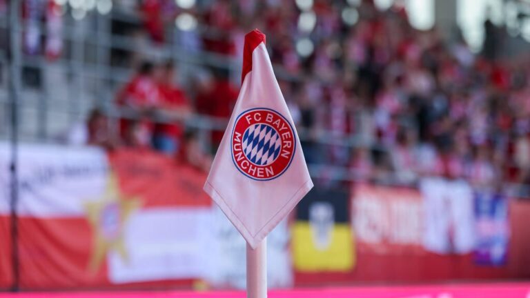 Das Vereinswappen des FC Bayern München neben dem Firmenlogo von Viessmann
