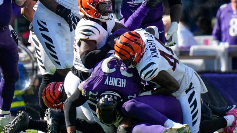 Quarterback Joe Burrow von den Cincinnati Bengals bereitet einen Pass vor