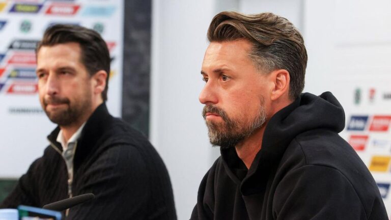 Hannover 96 Trainer Sandro Wagner blickt enttäuscht auf das Spielfeld
