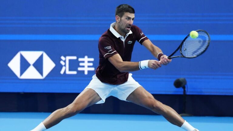 Novak Djokovic jubelt auf dem Tennisplatz nach einem Sieg